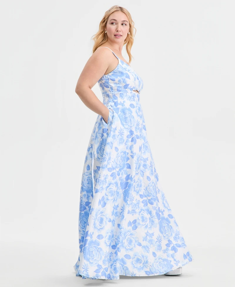 City Studios Trendy Plus Satin Keyhole-Cutout Gown