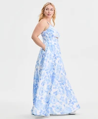 City Studios Trendy Plus Satin Keyhole-Cutout Gown