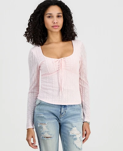 Madden Girl Juniors' Lace Textured Long-Sleeve Top