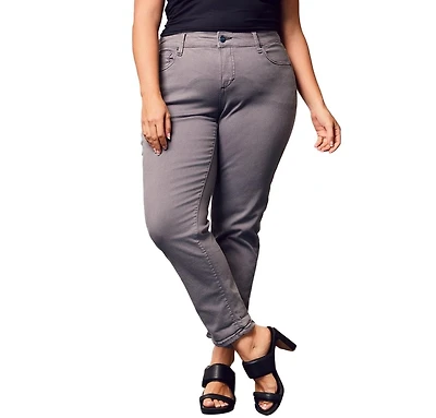 Slink Jeans Women's Color Mid Rise Boyfriend pants rolled 25.5" Inseam - Grey