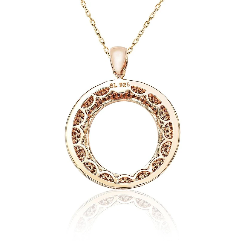 Suzy Levian Sterling Silver Brown Cubic Zirconia Pave Circle Pendant