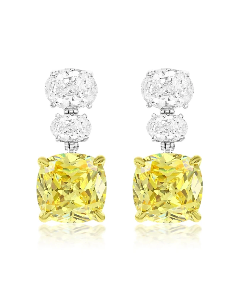 Suzy Levian Gala Collection Sterling Silver Firework-Cut Cubic Zirconia 3-Stone Drop Earrings