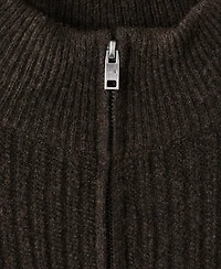 Mango Men's Zip Neck Ribbed Sweater