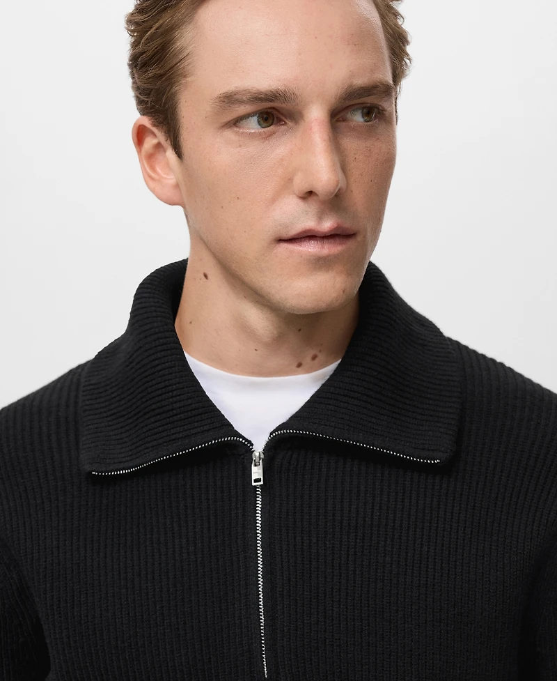 Mango Men's Zip Collar Knitted Sweater