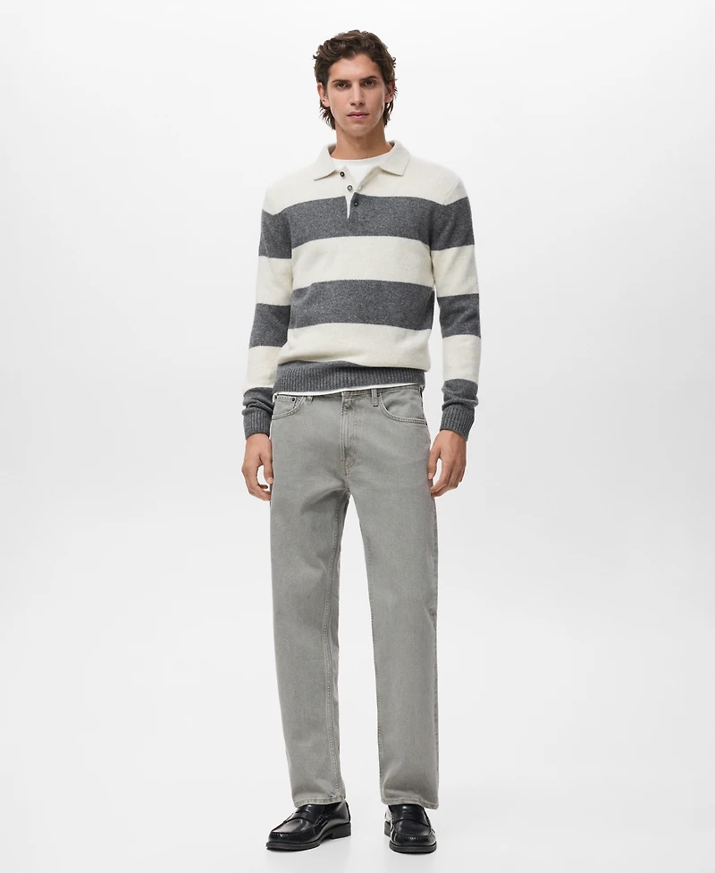 Mango Men's Knitted Wool Blend Polo Sweater