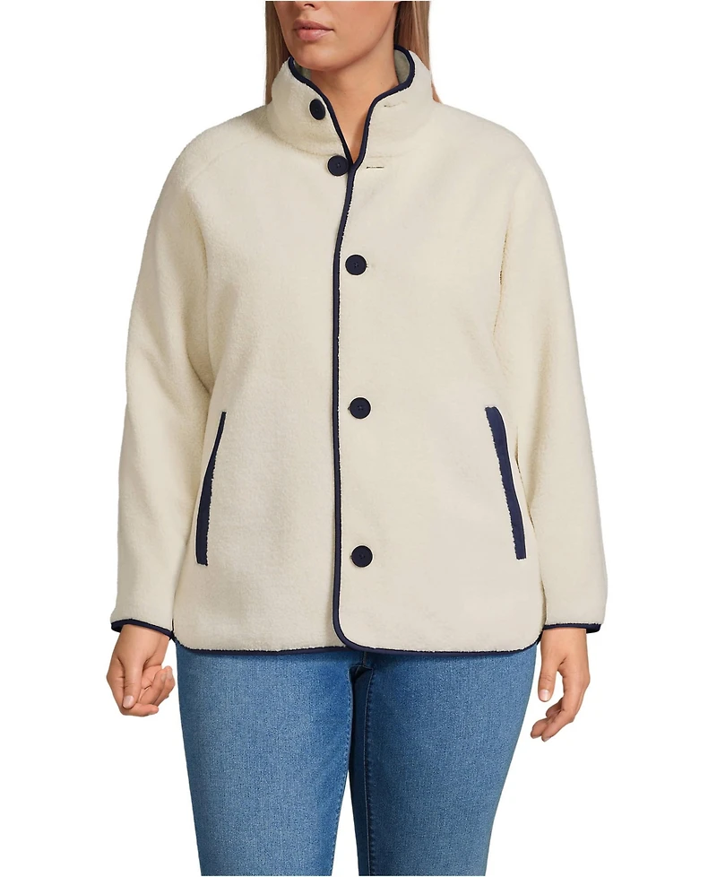 Lands' End Plus Size High Pile Fleece Reversible Mixed Media Long Jacket