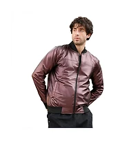 Campus Sutra Men's Chocolate Brown Patent-Panel Bomber Jacket