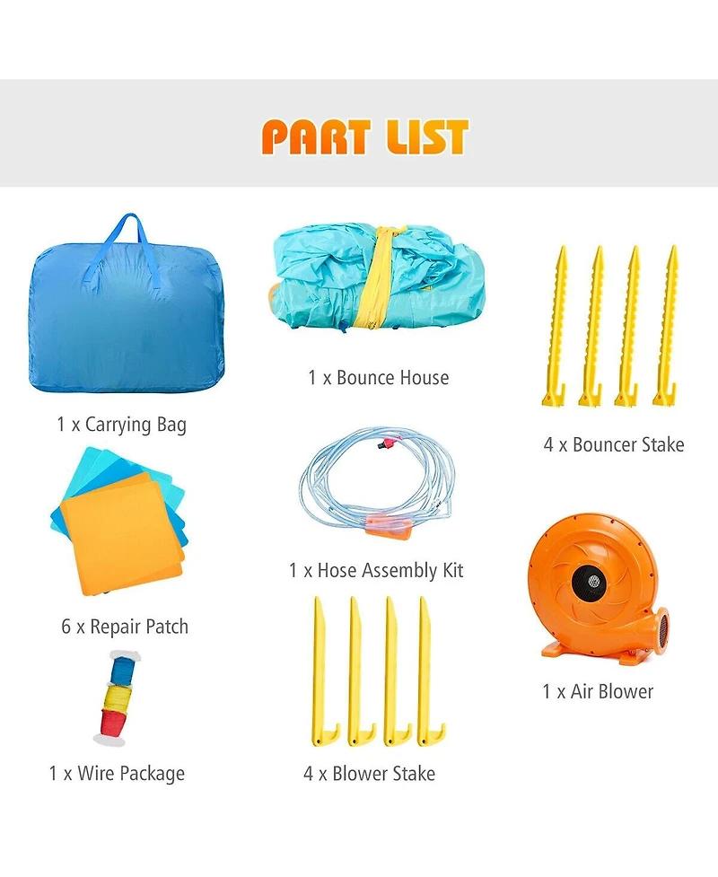 Inolait Inflatable Water Slide Kids Bounce House with 740W Blower