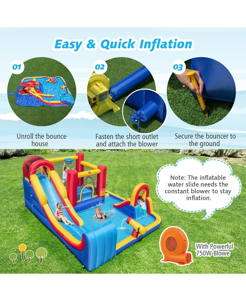 Inolait 7 in 1 Outdoor Inflatable Bounce House with Water Slides and Splash Pools with 750W Blower