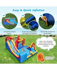Inolait 7 in 1 Outdoor Inflatable Bounce House with Water Slides and Splash Pools with 750W Blower