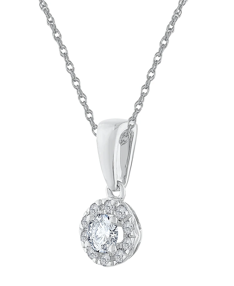 Macy's Diamond Round Shape Halo Pendant Necklace (1/4 ct. t.w.) in 10k White Gold