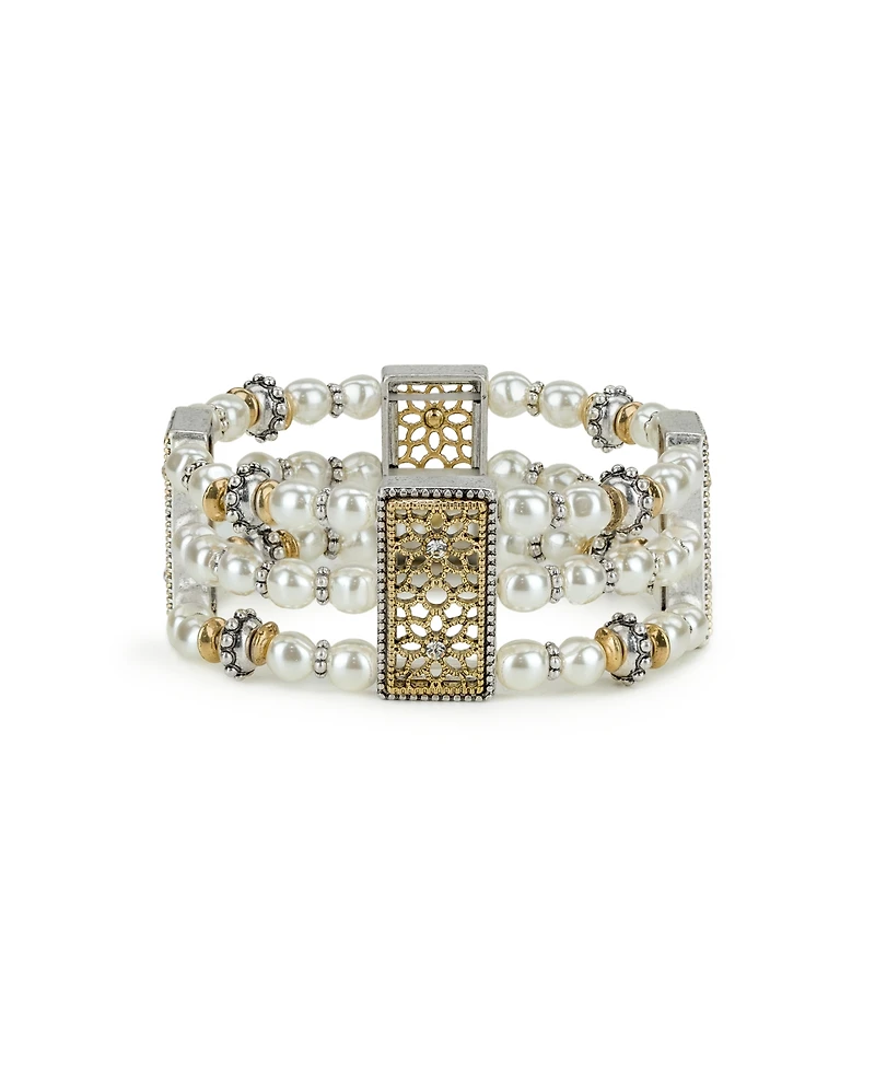 Patricia Nash Cultivated Pearl 3 Strand Stretch Bracelet