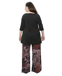 24seven Comfort Apparel Plus Floral Print Scoop Neck Elbow Sleeve Tunic Swing Top and Pant Set