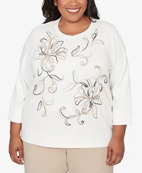 Alfred Dunner Plus Comfort & Joy Floral Embroidered Crew Neck Top