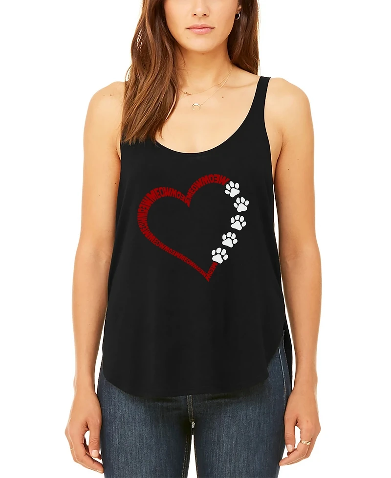 La Pop Art Women's Meow Heart Premium Word Flowy Tank Top