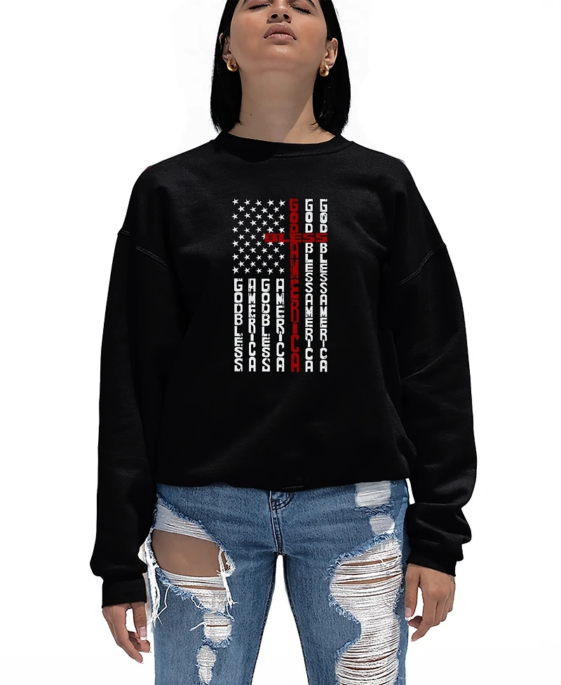 La Pop Art Women's Cross Flag Word Crewneck Sweatshirt