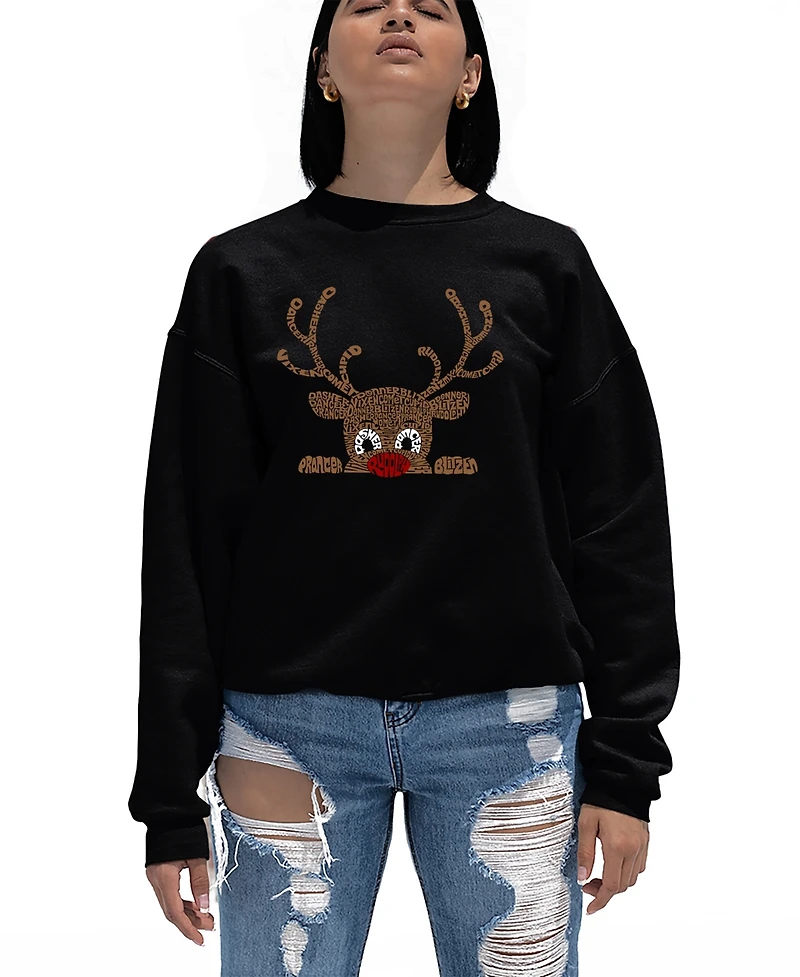 La Pop Art Women's Peeking Reindeer Word Crewneck Sweatshirt
