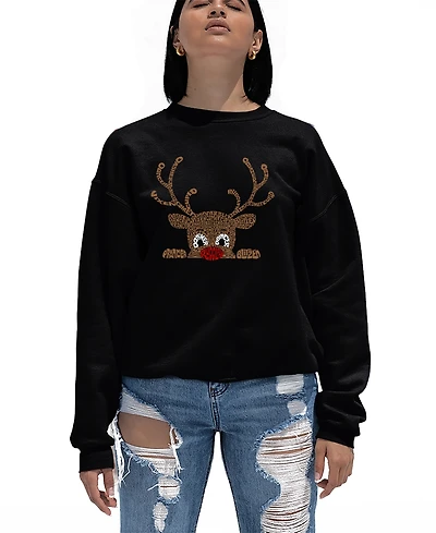 La Pop Art Women's Peeking Reindeer Word Crewneck Sweatshirt