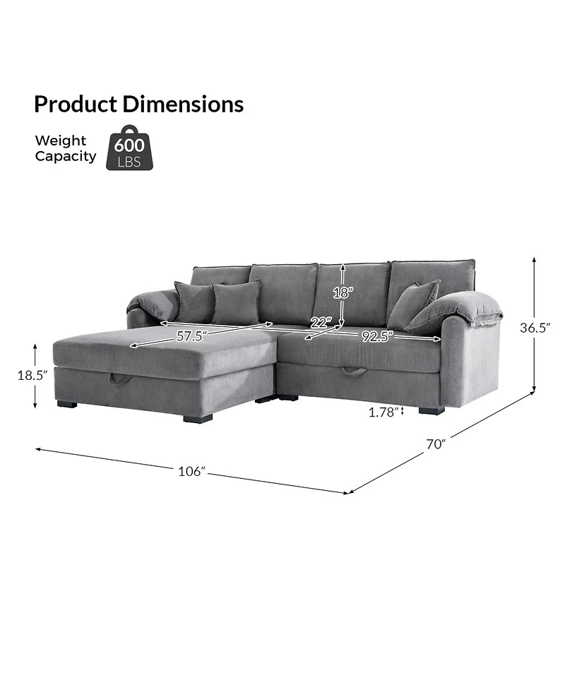 Hulala Home Brandee 2 - Piece Reversible Corduroy Sectional Sofa Chaise with Storage