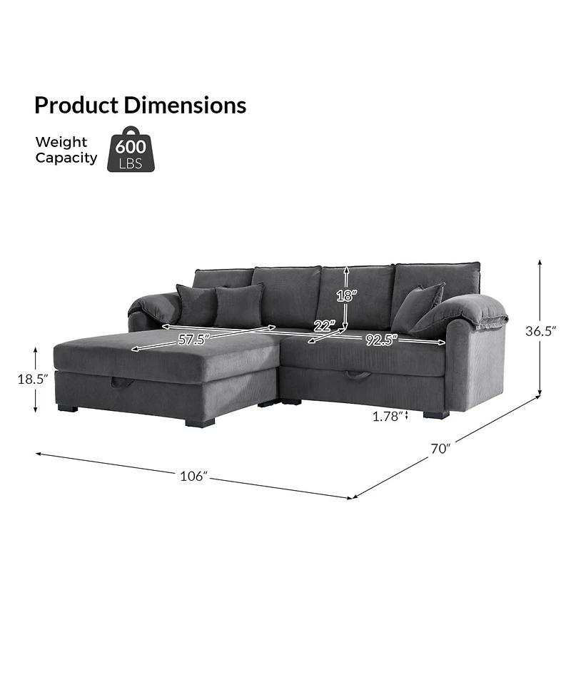 Hulala Home Brandee 2 - Piece Reversible Corduroy Sectional Sofa Chaise with Storage