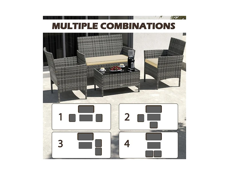 Slickblue 4-Piece Wicker Patio Set with Cushioned Seats for Outdoor Lounge or Garden