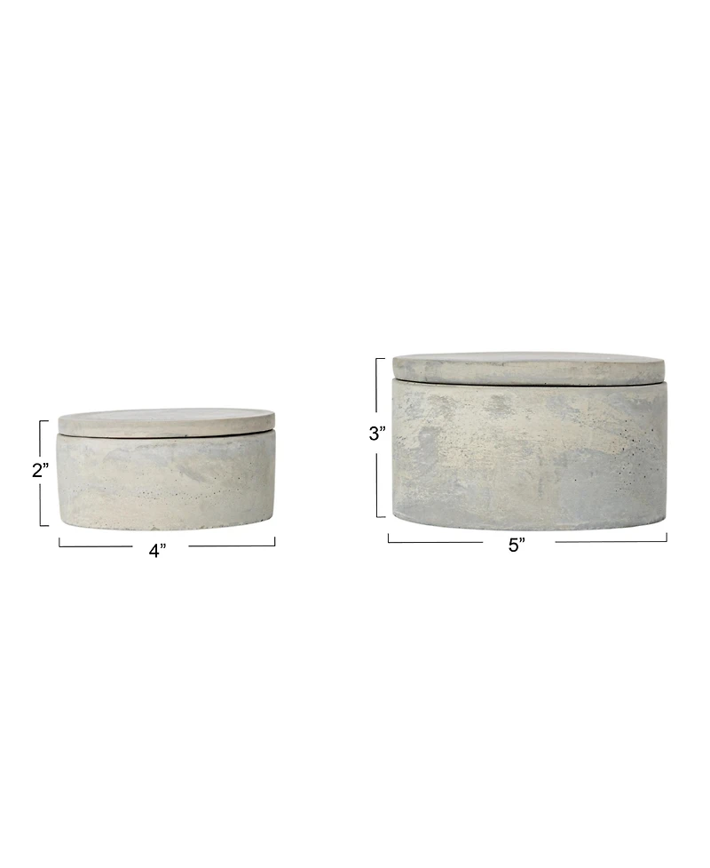 Storied Home Contemporary Cement Boxes with Lids, Grey, Set of 2