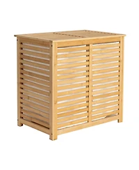 Household Essentials Bamboo and Cotton Double Laundry Sorter with Lid and Removable Cotton Bags