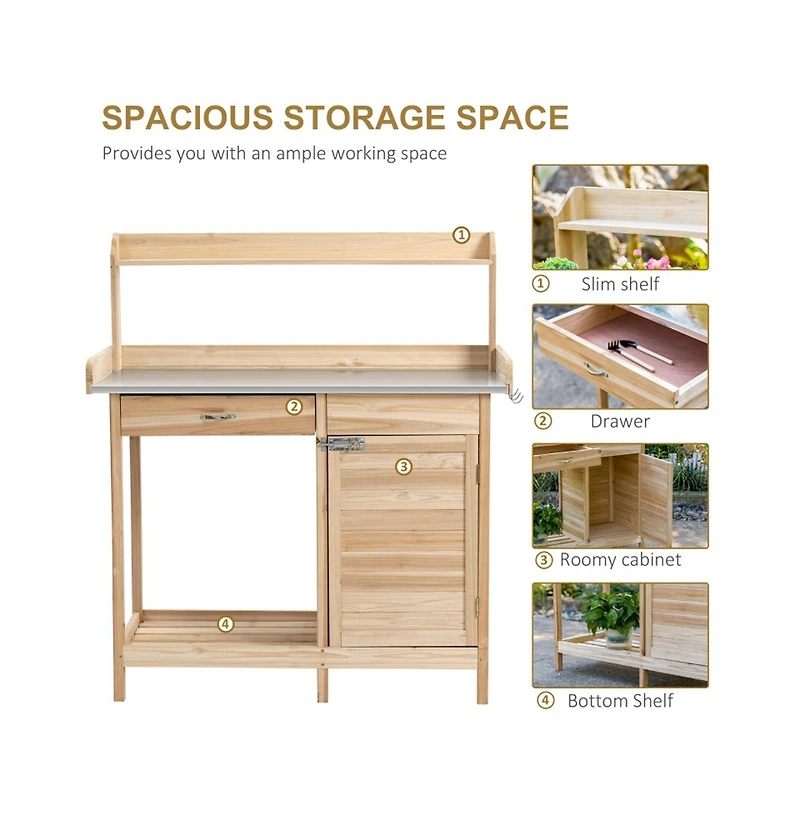 Slickblue Wooden Potting Bench with Open Shelf Storage for Gardening Needs