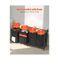 Laundry Sorter Cart with 4 Bags, Metal Frame, and Wood Top
