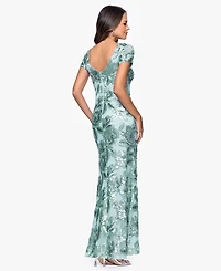Betsy & Adam Petite Printed Scoop Neck Gown