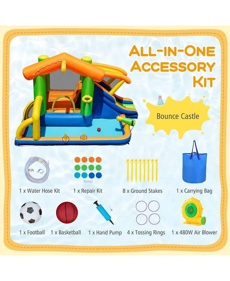 Sugift 8-in-1 Jumping Castle with Slide and 480W Blower