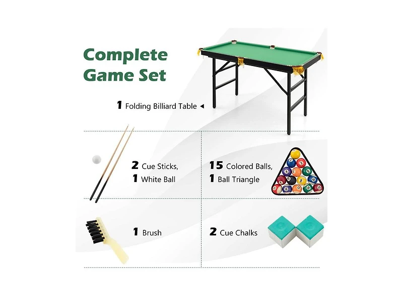Boyel Living 47 Inch Folding Billiard Table with Cues and Brush Chalk Gaming Table