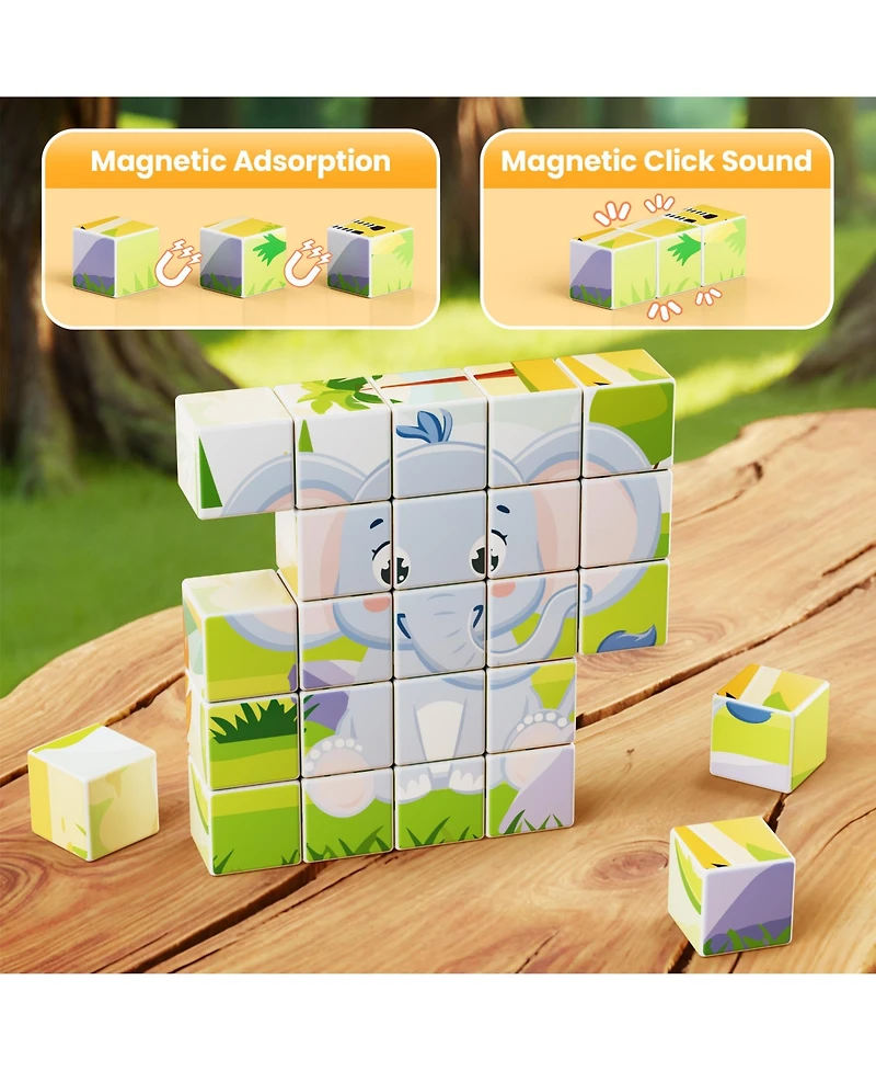 Contixo ST10 Magnetic Jungle Animal Puzzle Blocks – 25-Piece Stem Learning Toy, 6-in-1 Puzzles for Kids Ages 3+