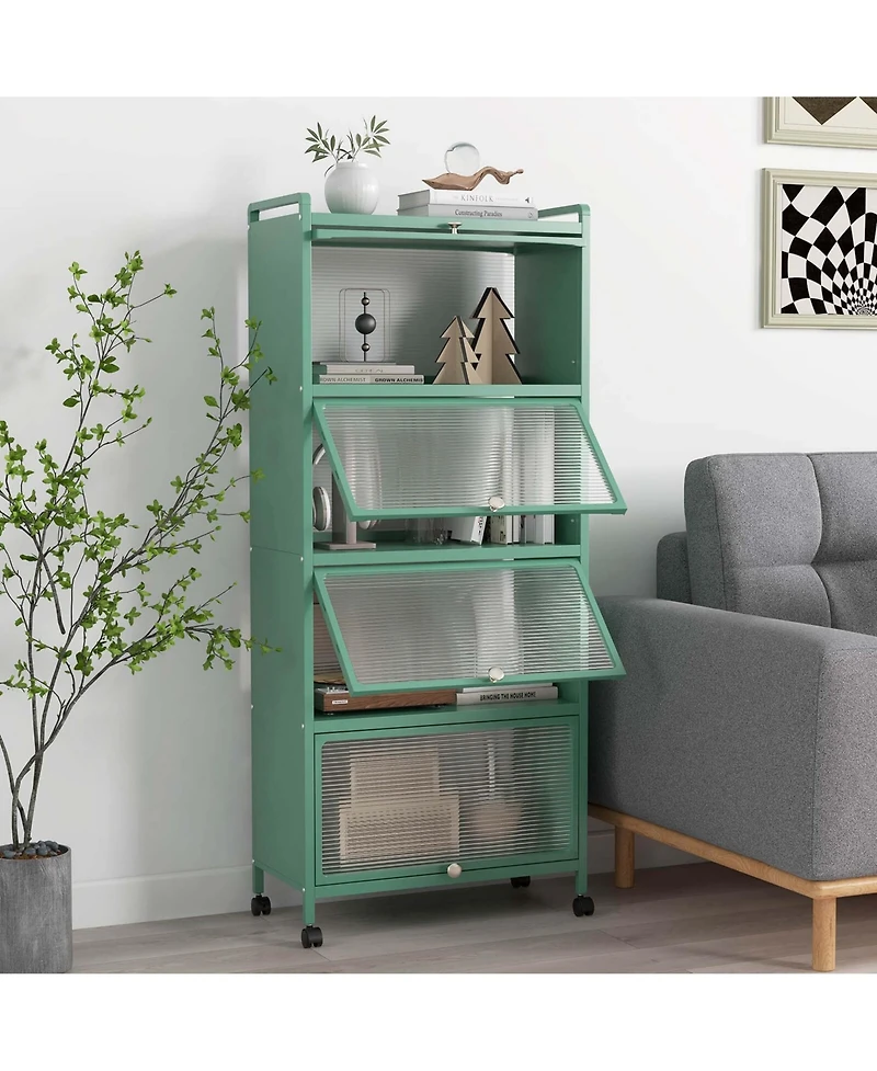 5-Tier Kitchen Baker's Rack Storage Cabinet Mobile Microwave Stand Flip-up Doors