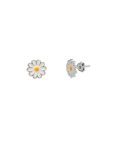 Spero London Enamel Daisy Stud Sterling Silver Earrings