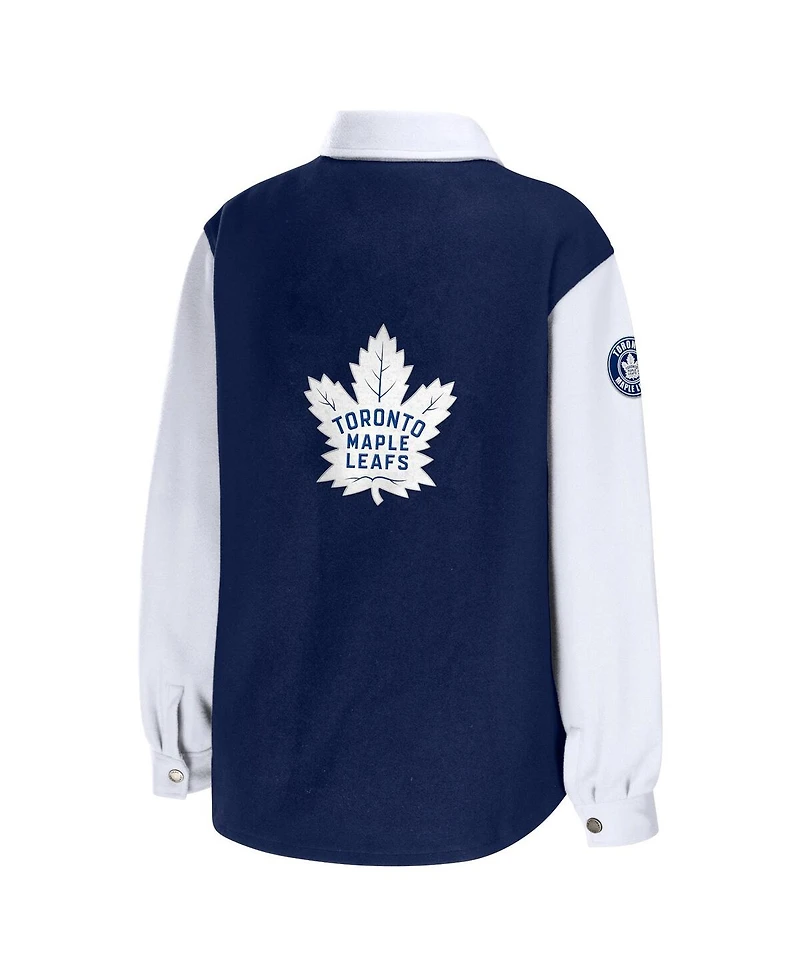 Wear by Erin Andrews Women's Navy/White Toronto Maple Leafs Colorblock Button-Up Shirt Jacket