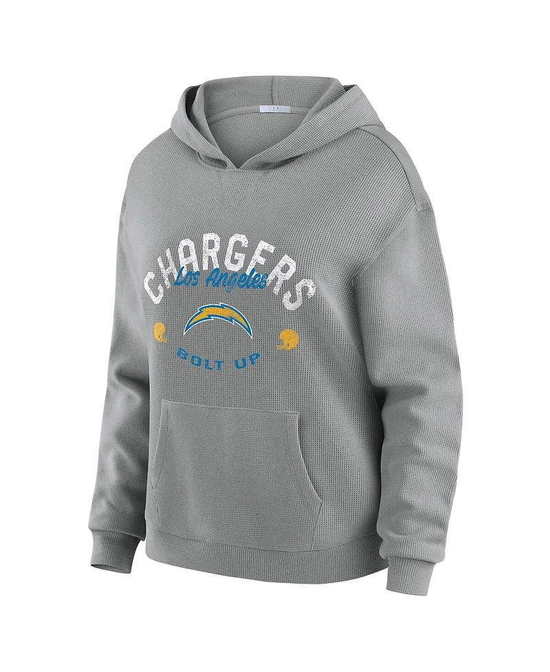 Women's Gray Los Angeles Chargers Waffle-Knit Hooded Shirt & Pants Lounge Set