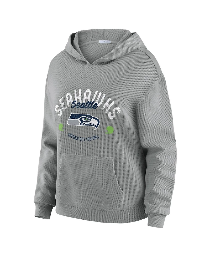 Women's Gray Seattle Seahawks Waffle-Knit Long Sleeve Hooded Shirt & Pants Lounge Set
