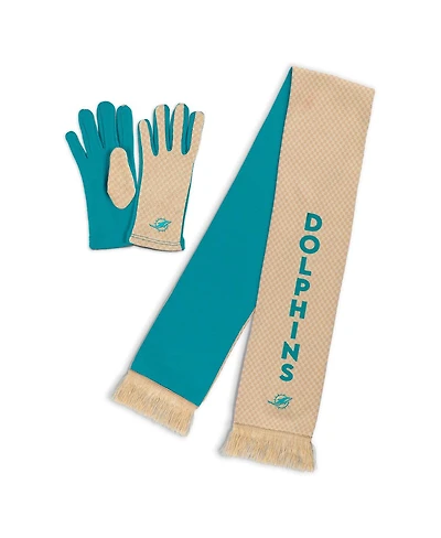 Wear by Erin Andrews Women's Miami Dolphins Tonal Microcheck Scarf Glove Set