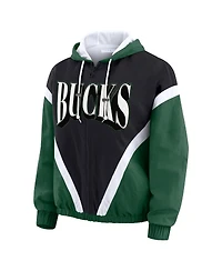 Wear by Erin Andrews Women's Black/Hunter Green Milwaukee Bucks Colorblock Full-Zip Hoodie Windbreaker Jacket