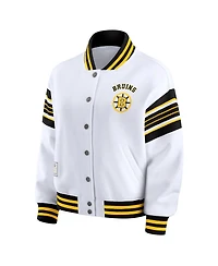 Wear by Erin Andrews Women's White/Gold Boston Bruins Full-Snap Fleece Sweatshirt Jacket