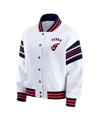 Wear by Erin Andrews Women's White/Navy Wnba Full-Snap Fleece Sweatshirt Jacket