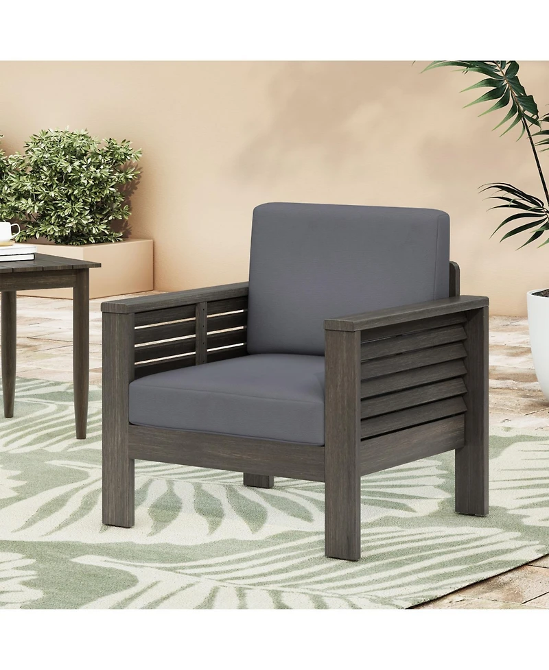Streamdale Acacia Wood Club Chairs With Cushions, Dark Gray