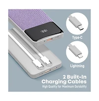 GabbaGoods 10,000mAh Rapid Charging Power Bank with Lcd Battery Display, 2 Buillt-In Cables, Bling Design