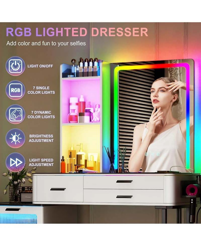 Vlsrka Vanity Makeup Desk with Mirror and Lights
