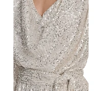 Eliza J Women's Long-Sleeve Social-Sequin Jumpsuit