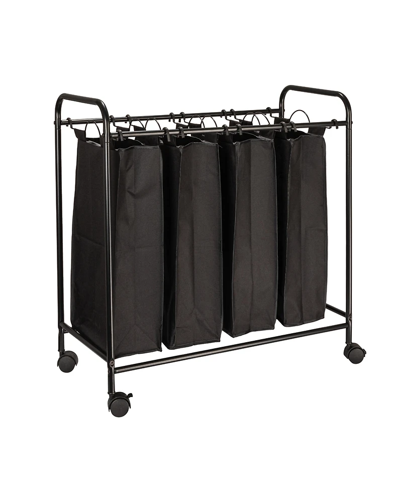 Household Essentials Rolling Laundry Sorter, 4 Bag Laundry Sorter Cart with Washable and Removable Bags, Black