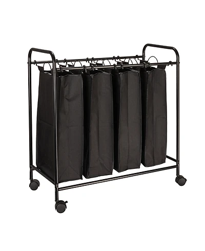 Household Essentials Rolling Laundry Sorter, 4 Bag Laundry Sorter Cart with Washable and Removable Bags, Black