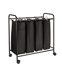 Household Essentials Rolling Laundry Sorter, 4 Bag Laundry Sorter Cart with Washable and Removable Bags, Black