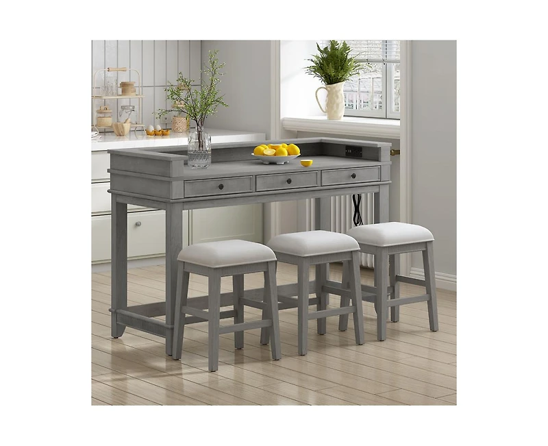 Casainc Trexm 4-Piece Retro Dining Set with Kitchen Table 3 Chairs and Storage Drawers